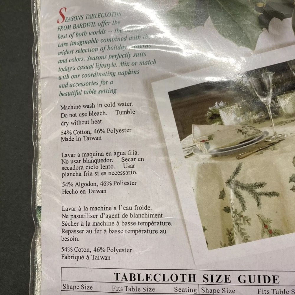 Bardwil Seasons Tablecloth Christmas Greenery 70” Round Holiday Solstice New - Picture 5 of 11